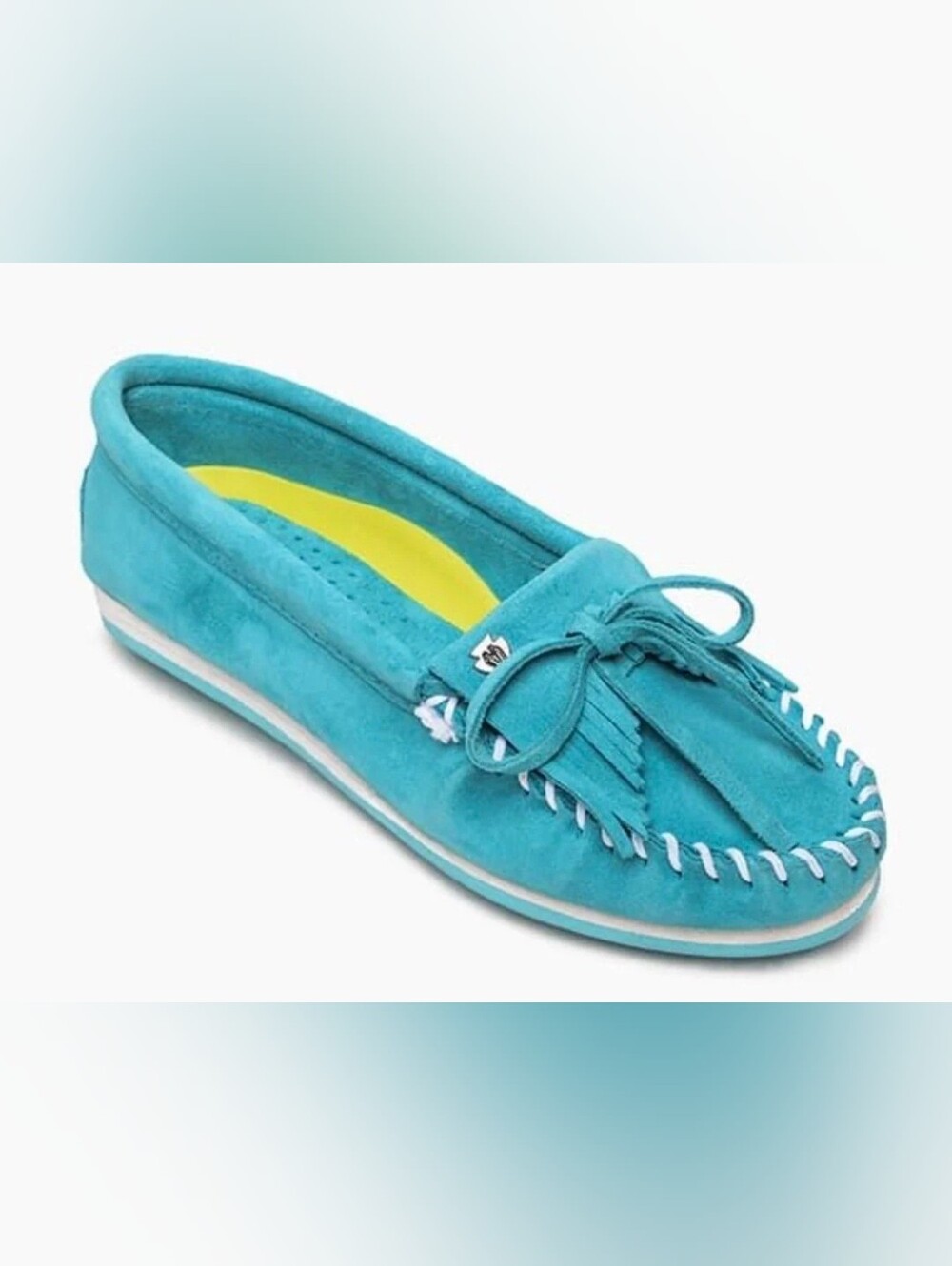 MINNETONKA Kilty Plus Leather Moccasin Turquoise 9 Like New